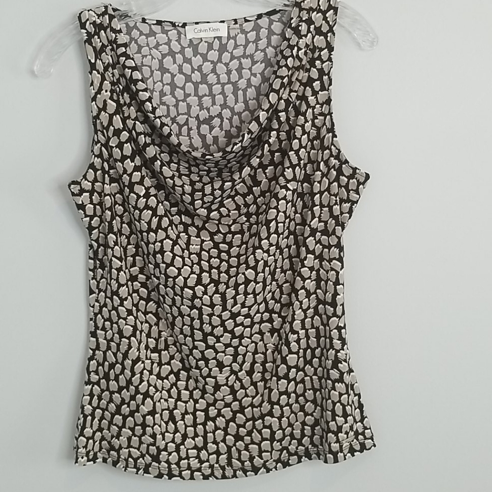 Calvin Klein Animal Print Drape Neck Tank M